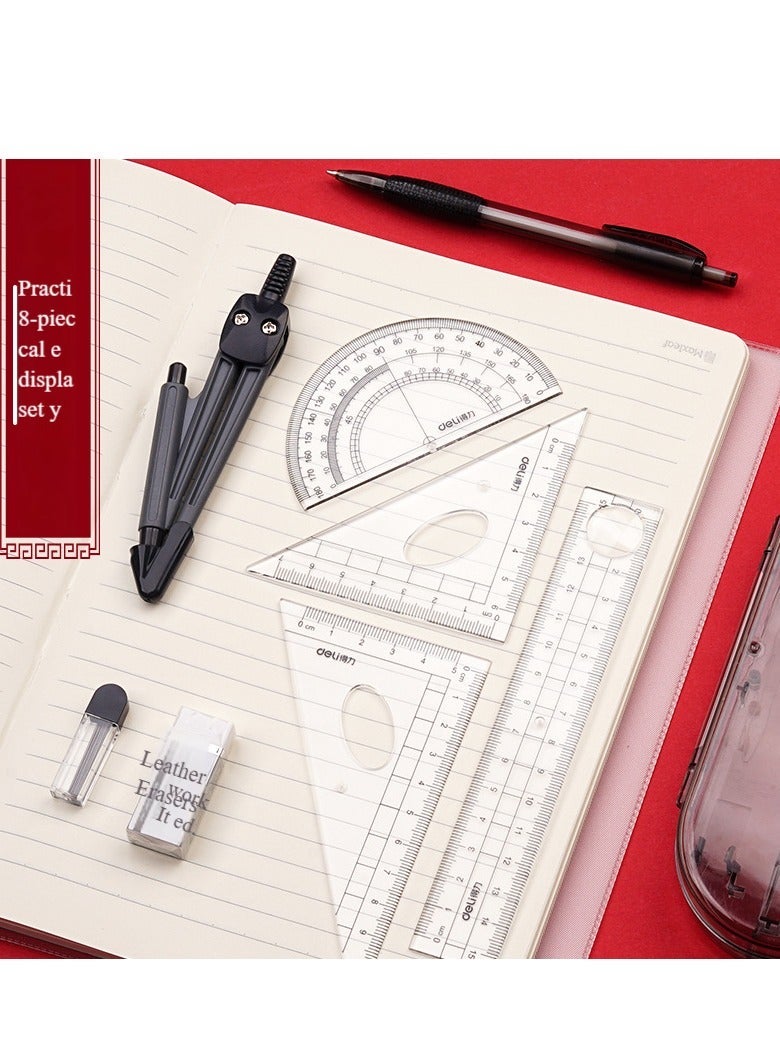 ديلي مجموعة الرياضيات الهندسة 8 لوازم الطلاب مع مربع تخزين مقاوم للتحطيم وحقيبة قابلة لإعادة الاستخدام بما في ذلك المسطرة ، البوصلة ، قلم الرصاص ، ممحاة للطلاب والرسومات الهندسية - Image 2